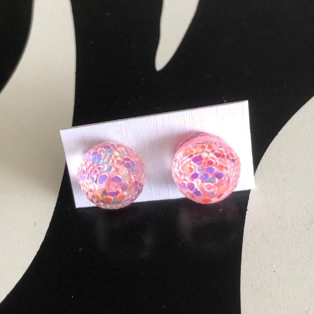 4 for $20 Round Pink Glitter Stud Earrings